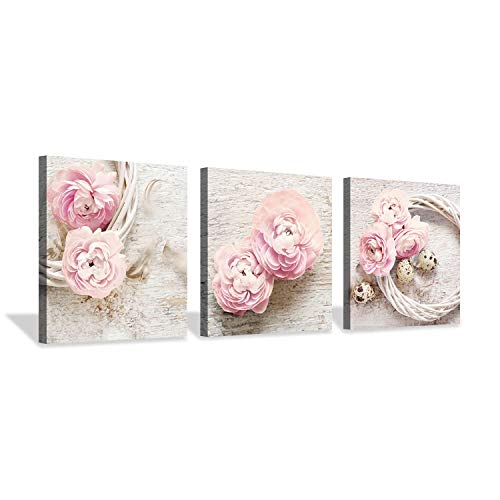 Hardy Gallery Floral Picture Canvas Wall Art: Innocence Pink Peony Flower Wreath Photographic Prints for Decor - color: Pink picture, size: 16'' x 16'' x 3 Panels