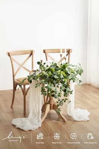 Ling's moment 2PCS Sage Green Artificial Flower Garland Wedding Arch Flowers Floral Swags Centerpieces Greenery Arrangements for Sweetheart/Head Table Easel Wall Entryway Board Backdrop Decor - color: Wht-white & Sage