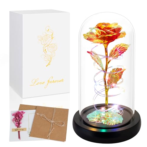 Childom Mothers Day Mom Gifts for Mom,Birthday Gifts for Women Grandma,Flowers for Delivery Prime,Colorful Red Light Up Rose in A Glass Dome,Anniversary Valentines Roses Gift for Her Wife Daughter - color: Red Colorful Large