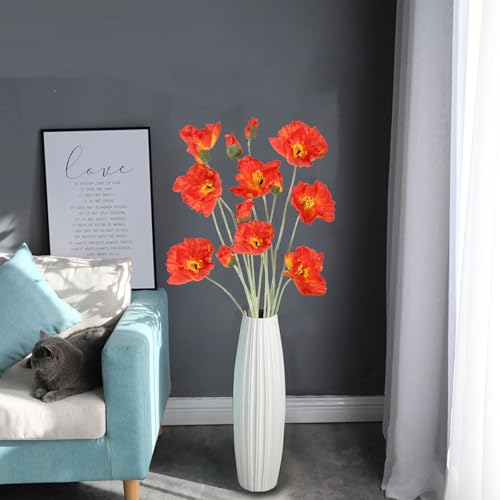 6PCS Long Stem Poppy Flowers Artificial 41.3in Faux Poppy Flowers Silk Flowers for Tall Vase Wedding Party Office Decor(OrangeRed) - color: Orangered