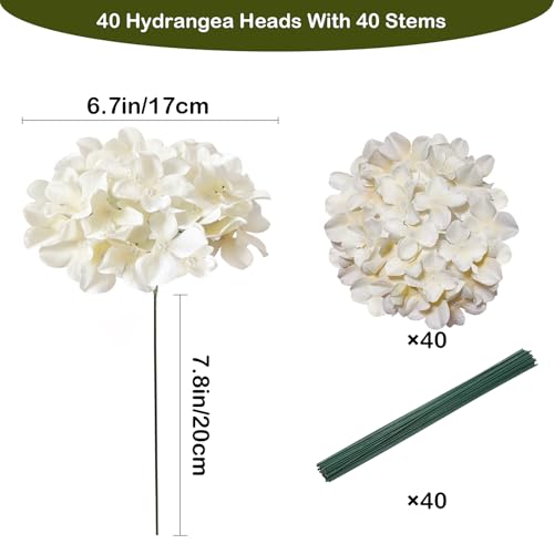 Hydrangea Artificial Flowers, 40 Pcs Champagne Hydrangea Artificial Flowers Bulk, Faux Hydrangea Flowers for Outdoor, Fake Silk Ivory Hydrangea Flowers with Stems for Wedding Decoration Decor - color: Champagne, size: 40 Pcs