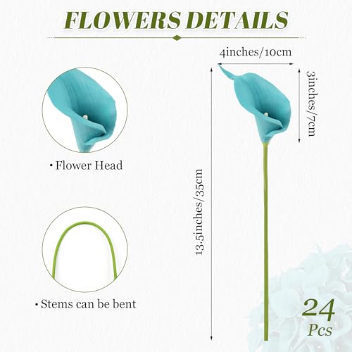 24 Pcs Teal Flowers Artificial Calla Lily Flower Fake Teal Silk Flowers Real Touch for Wedding Bouquet Home Kitchen Decor - color: Teal
