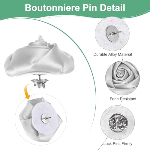 M METERXITY 16-Pack Lapel Pin for Men, Handmade Flower Brooch Button Pins for Men Suits, Formal Boutonnieres for Wedding/Groom/Corsage - color: Silver
