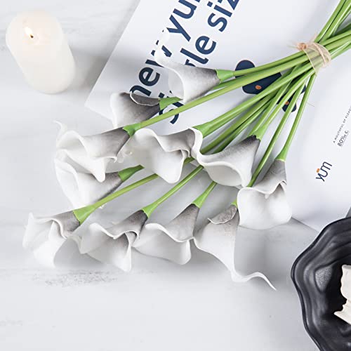 DuHouse 20Pcs Artificial Calla Lily Flower Real Touch Latex Flowers for DIY Wedding Bouquet Party Home Decor (Black White) - color: Black White, size: 20pcs