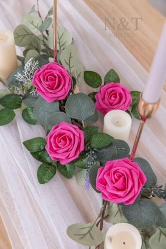 N&T NIETING Artificial Flowers with Stems,Foam Roses Fake Flowers Rose Perfect for DIY Wedding Bridal Bouquets Centerpieces Shower Party Home Flower Arrangement Decoration,25Pcs Hot Pink - color: Hot Pink, size: 25pcs