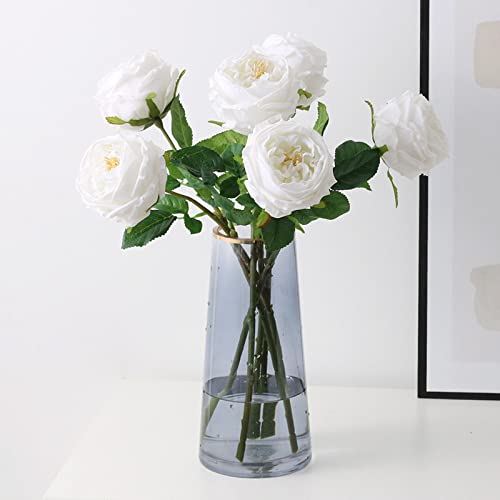 UKELER White Artificial Roses 4 Pcs Real Touch Latex Artificial Flowers Austin Rose Peony with Long Stem for Wedding Bouquet Home Decor Flower Arrangement - color: White