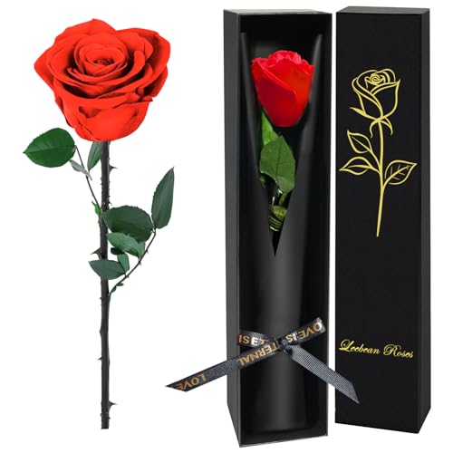 Single Forever Roses Luxury Gift for Women/Men, Birthday Gifts for Women,Flowers Gifts for Girlfriend,Wife,Mom,Anniversary,Valentine's Day,Wedding,Graduation,Presents for Her,Red - color: Red