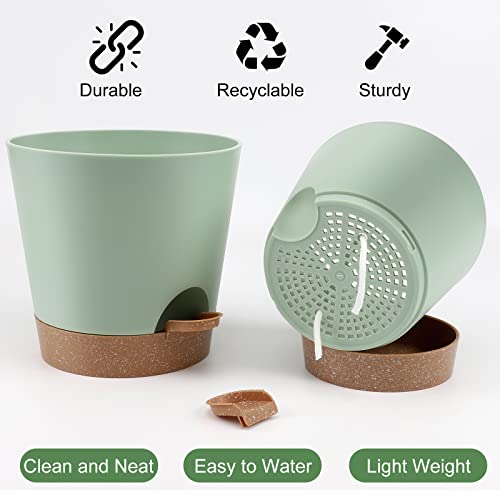 YNNICO Indoor Self Watering Planters with Drainage Holes and Saucers, 8, 7, 6.5, 6, 5.5, 5 Inches, Green, 6 Pots. - color: Green, size: 8+7+6.5+6+5.5+5 inch