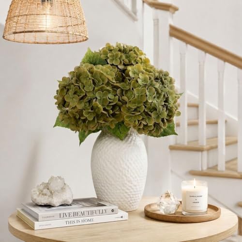 Waipfaru Green Hydrangea Artificial Flowers, 21" Real Touch Hydrangea Flowers, Faux Hydrangea Flowers Outdoor, Latex Artificial Hydrangeas All Season Indoor & Outdoor Home Decor & Wedding Arrangement - color: Dark Green, size: 3pcs