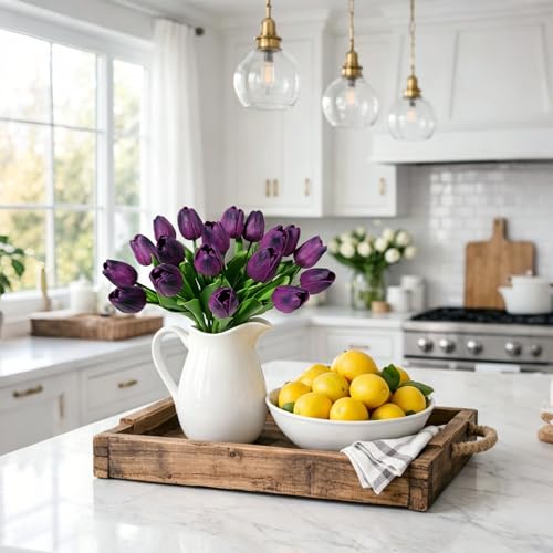 Beferr 18pcs Tulips Artificial Flowers Faux Tulip Real Touch Tulip Fake Flowers Bouquets Arrangements for Mothers Day Spring Easter Wedding Home Table Decor Dark Purple - color: L-18pcs-1colors-dpurple, size: 18PCS