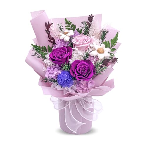 VTJMB Flowers for Delivery Prime, Preserved Flower Bouquet with Box, Birthday Dried Flowers Gift for Women, Mothers Day Gifts for Mom, Wife, Grandma, Friends - color: Purple