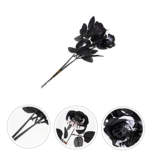 Ipetboom 5Pcs Halloween Artificial Rose Decorations with Creepy Spider Black and White Faux Flowers for Indoor Haunted House Party and Spooky Halloween Atmosphere