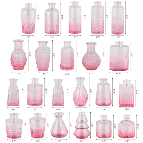 RUCKAE Glass Bud Vases Mini Flower Vase Small Vintage Vases for Centerpiece Table Wedding Decorations Home Decor Party(Gradient Pink 22 Pack) - style: Gradient Pink 22 pack