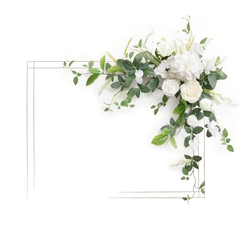 Ling's moment Wedding Artificial Welcome Sign Flowers Swag Arch Floral Garland Decorations Lily White Ceremony Reception Entrance Entryway Party Banquets Easel Wall Home Outdoor(NOT Include Sign - color: Lily White