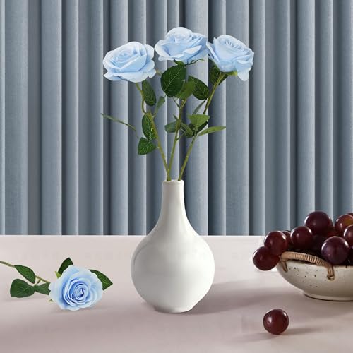 10pcs Sky Blue Silk Roses Artificial Rose Flowers Long Stem for DIY Wedding Bouquet Table Centerpiece Home Décor - color: Sky Blue