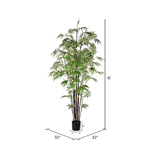 Vickerman 8' Artificial Potted Black Japanese Bamboo Tree - Faux Trees for Indoor Decor - 2334 Leaves, Maintenance-Free Artificial Tree - Black Plastic Planters Pot - size: 8ft