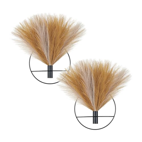 Pretty Jolly Boho Wall Decor, Wall-Mounted Metal Wall Decor, Hanging Artificial Pampas Display, Wall Art Living Room, Bedroom, Bathroom, Dining room, Plant Wall Decor 2 Pack,Turmeric,LightCoffee,Black - color: 28-pampas-Turmeric&LightCoffee - Black Ring,
