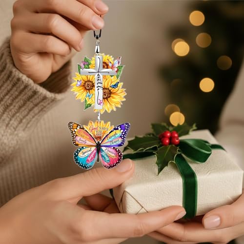 Christian Gifts for Women Faith - Butterfly Gifts for Women Religious - Sunflower Birthday Gift for Woman - Inspirational, Religious Gifts for Sister, Friend, Daughter, Mom - Office Desk Accessories - color: 01 - Cross Faith Sunflower Butterfly God Says