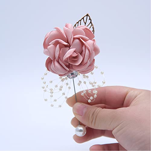 Rose Wrist Corsage Boutonniere Set,Wrist Flower Corsage Wristlet Band Bracelets and Men's Boutonniere for Wedding Flowers Accessories Prom Suit Decor - color: Set Red