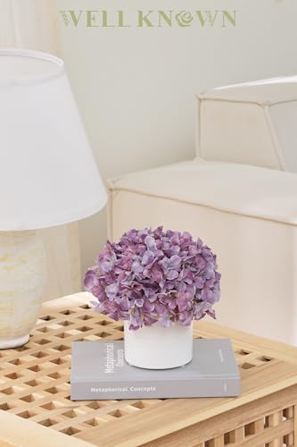 Hydrangea Fake Flowers in Vase, Artificial Flowers with Ceramic Vase Small Faux Potted Floral Arrangements for Bathroom Home Desk Kitchen Counter Vanity Shelf Coffee Table Centerpiece Decor (Purple) - color: Hydrangea, Purple