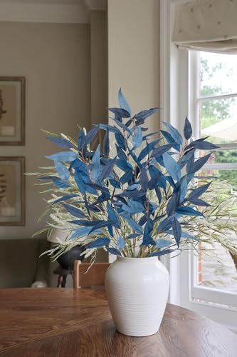 DILATATA 32 inch Blue Artificial Eucalyptus Spray Fall Eucalyptus Leaves Autumn Leaf Branches Faux Fall Stems for Home Floral Arrangement Autumn Festival Thanksgiving Decor - color: Navy Blue