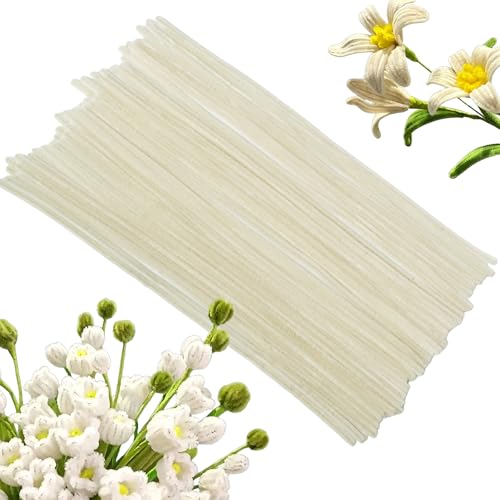 100 Pcs Solid Color Pipe Cleaners, 12 Inch 6mm Single Color Chenille Stems, Fuzzy Flexible Craft Pipe Cleaners, Bulk Art DIY Supplies , Flower Making, Holiday Decor & Handmade Projects(Milky White) - color: Milky White
