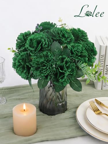 LELEE 108pcs Carnation Head Flowers with Stem - Green Artificial Flowers Carnations Bulk - Silk Carnation Fake Flower for Wedding Bouquet Decor DIY Baby Shower Centerpieces Grad Party Tables Decor - color: Green