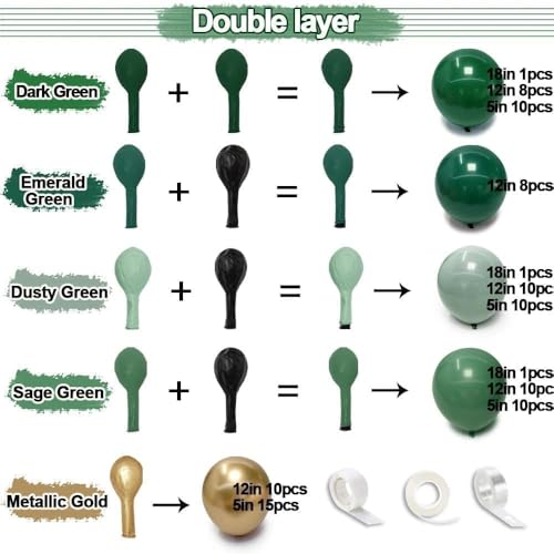 Green Gold Balloon Arch Double Stuffed Dark Sage Emerald Green Balloon Garland Kit Latex Metallic Balloons for Birthday Fathers Day Graduation Wedding Baby Shower Jungle Spring Party Decor - color: Green Gold
