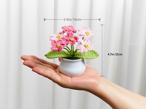 Crochet Flowers Handmade Knitted Potted Flower, Crochet Gifts for Coworkers Teacher Appreciation Cute Home Dorm Room Office Plants Accessories Pink Flower Desk Decor for Women Daughter - color: Gradient Pink