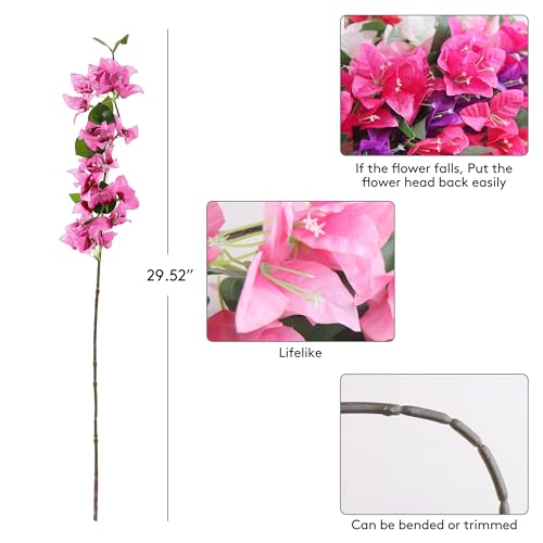HCTCPALS Artificial Flowers for Outdoors 10 Pcs Bougainvillea Plant Realistic Silk Fake Flowers for UV Resistant Faux Plants Outdoor Indoor Outside Front Porch Hanging Planter Decoration-30” Pink - color: Bougainvillea Pink