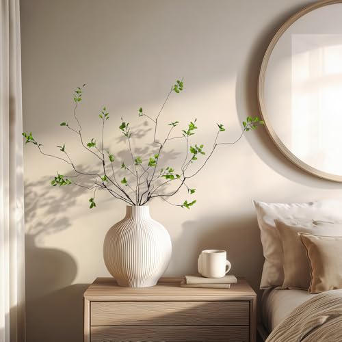 Ttranewsoo 4 Pcs Fall Stems Artificial Ficus Branches, 35.4 Inch Faux Eucalyptus Stems Fall Decor, Fake Leaves Fall Decorations for Home, Autumn Table Decor Fall Branches for Vase Green - color: Green2