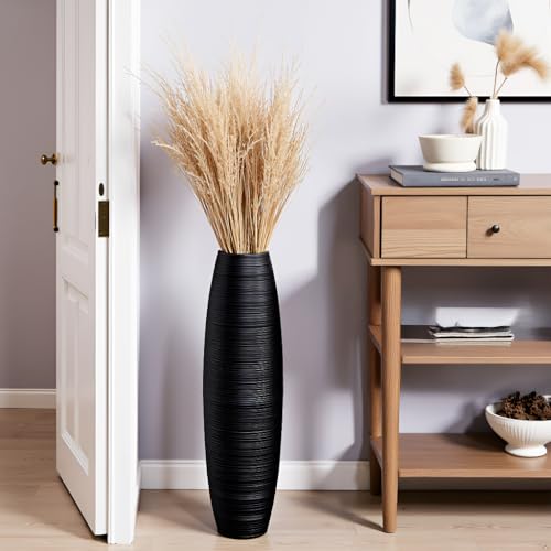 Tall Floor Vase, 27.5 inches (70cm, 2.3FT) Floor Vase Sturdy, Luxury, Textured for Decorative Branches Dried Flowers, Tall Vases for Rustic Living Room, Home Decor, Resin Black Vases - color: Black, size: 27.5 in
