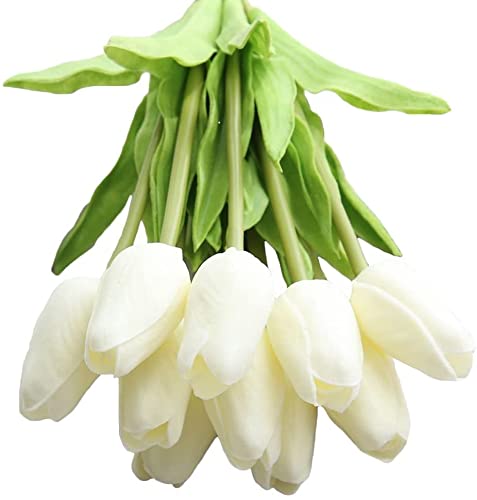 30 pcs Real-Touch Artificial Tulip Flowers Home Wedding Party Décor (Pure White) - color: Pure White