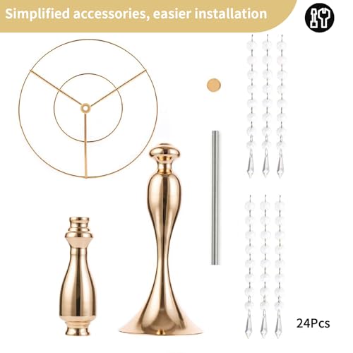NUPTIO 10 Pcs 21.3 inches Tall Crystal Flower Stand Wedding Road Lead Tall Flower Holders Centerpiece Crystal Flower Chandelier Metal Flower Vase for Reception Tables Wedding Supplies - color: Gold, size: 10 x L