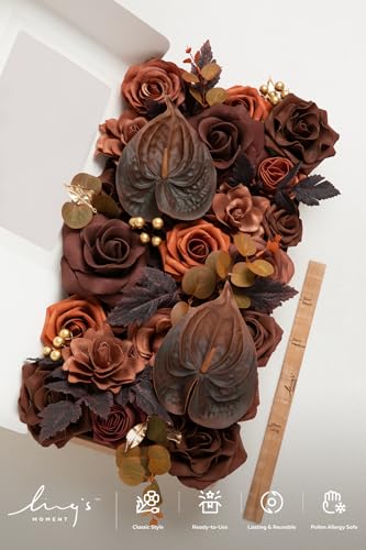 Ling's Moment Fake Flowers Box, Faux Artificial Greenery Stems Foam Roses Gardenia Anthurium Silk Eucalyptus Fabic Flower for Centerpieces Bouquet Wedding Vase, Walnut Brown & Terracotta, Deluxe Combo - color: Brn-walnut Brown & Terracotta, size: Deluxe