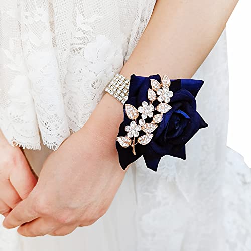 YIFUwedding Bride Water Drop Wine red Bouquet Navy Blue Wedding Bouquet Luxury Jewelry Proposal Bridesmaid Bouquet Groom Corsage Bride Wrist Flower Wedding Decoration (Navy Blue Bridal Wrist Flower) - color: Navy Blue Bridal Wrist Flower