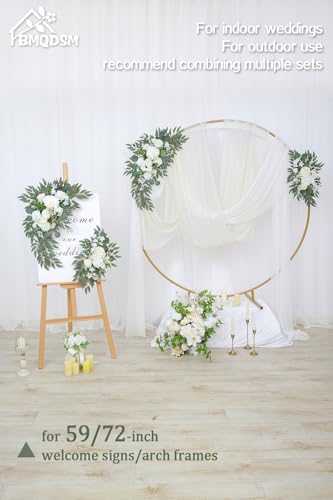 Wedding Welcome Signs Floral(Pack of 2)，Wedding Arch Flowers for Wedding Decorations and Reception Backdrop Decoration (New White) - color: New White