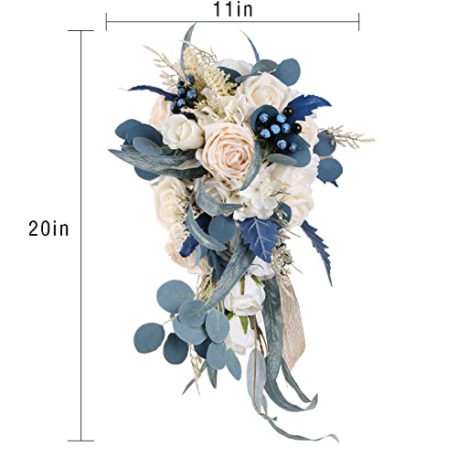 Wedding Bouquets for Bride, 11 Inch Bride Bouquets for Wedding Dusty Blue Artificial Flowers Bridal Bouquet for Wedding Ceremony Anniversary(Dusty Blue) - color: Dusty Blue