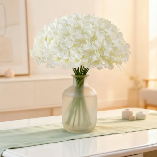 20 Pcs White Hydrangea Artificial Flowers Bulk, Faux Hydrangea Flowers Heads, Artificial Fake Silk Hydrangea Flowers with Stems, White Flowers Artificial for Decoration Wedding Décor - color: White, size: 20 Pcs