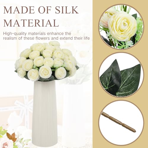 40 Heads Artificial White Rose Bouquets, 5 Bundles Fake Peony Flower Stems, 11.42 Inch Faux Silk Floral Picks for Wedding, Party, Table Centerpieces, Home Decor & Vase Filler
