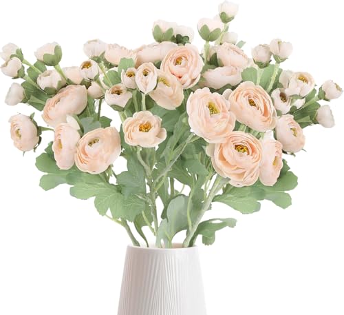 IPOPU 5pcs Fake Peonies Artificial Ranunculus Flowers 60Heads Champagne Silk Flowers 21.65" Artificial Flowers Bulk for Wedding Floral Arrangements Home Table Centerpieces Decor (Champagne) - color: Champagne