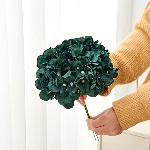 Artificial Hydrangea Flowers Emerald Green Heads 10 Fake Hydrangea Silk Flowers for Wedding Centerpieces Bouquets DIY Floral Decor Home Decoration with Stems - color: 10pcs Emerald Green, size: Large