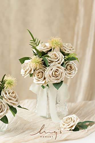 Ling's moment Artificial Flowers 25Pcs Champagne Gold Roses Decor w/Stems, 3" Real Touch DIY Foam Floral for Wedding Bouquet/Centerpieces, Outdoors Party Backdrop, Room/Table, Christmas Decor - color: Gld- Champagne Gold Rose, size: 25Pcs