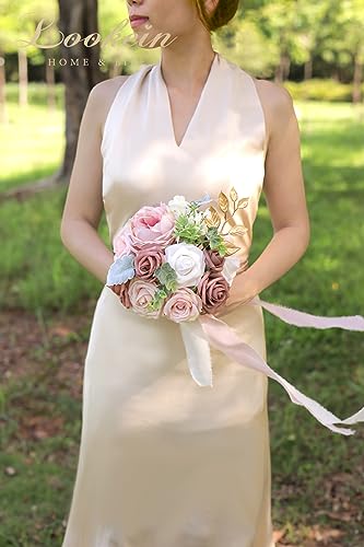 Lookein 7 Inch Flower Bouquet for Bride Artificial Flowers Bouquet Bridesmaid Bouquet Bridal Bouquet Tossing Bouquet for Wedding Ceremony Anniversary, French Dusty Rose - color: 7" French Dusty Rose