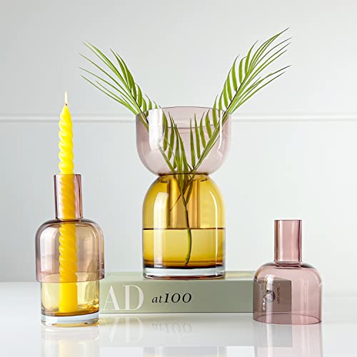 Cloudnola Large Reversible Glass Flower Vase and Bud Vase, Yellow and Pink, 9.5" Height x 5.6" Dia, Home, Wedding, and Event Decor