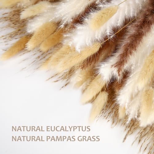 220 Stems Dried Pampas Grass Decor-White Pampas Grass,Brown Pampas,Bunny Tails Grass,Fluffy Pompas.Rustic Flower Bouquets for Wedding, Home Decor,Table Centerpiece,Apartment and Boho Decor - size: 220 Pcs