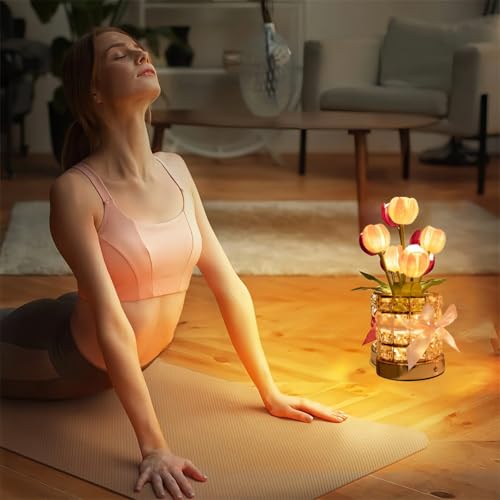 Tulip Flower Planet Lamp with Remote Control, Rechargeable Cordless Touch Dimming Artificial Flower Desk Lamp, LED Night Light Romantic Gifts for Girl Women Grandmother (Touch Control) - style: Touch control