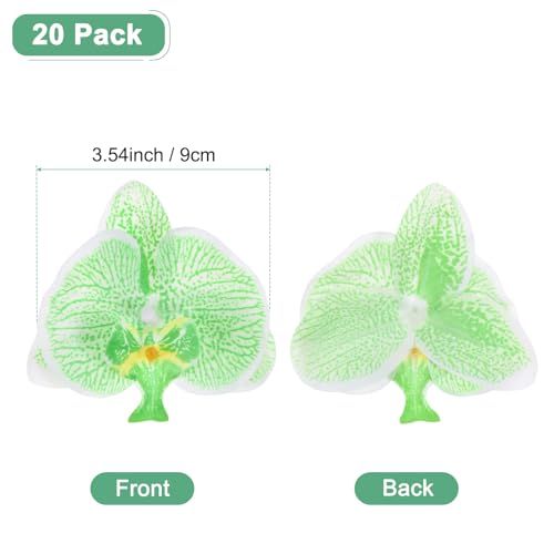 M METERXITY 20-Pack Artificial Orchid Flower Heads, Silk Faux Butterfly Flowers Head for Wedding/Bouquet/Bridal/Party Decor, Fake Phalaenopsis Petals Bulk [3.54 Inch, Green] - color: Green, size: 3.54 Inch