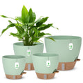 Self Watering Planter for Indoor Plants, 12" 10" 9" 8" Plastic Large Flower Pot Set with Water Level Indicator Deep Reservoir Saucer, Big House Bottom Watering Plant Pots with Drainage Hole - Green - color: Green
