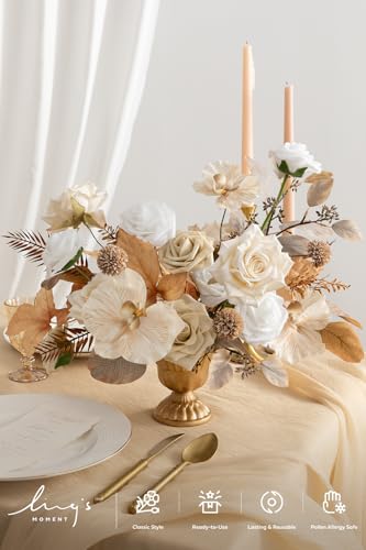 Ling's moment Artificial Flowers Fake Silk Orchid Faux Foam Roses Combo for DIY Wedding Bouquets Centerpieces Arrangements Bridal Shower Party Home Decorations, Tawny Beige & Sand Beige, 21pcs - color: Beg-tawny Beige & White